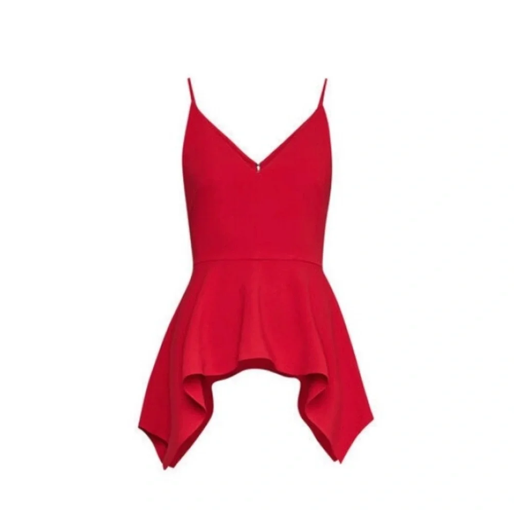 BCBGMAXAZRIA women's peplum red top sleeveless,V-Neck. - Picture 3 of 7